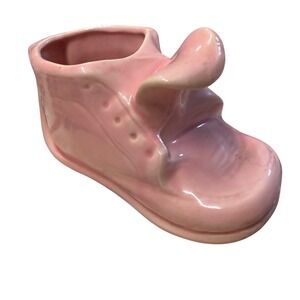 Vintage Pink Ceramic Baby‎ Shoe Planter Succulent Holder Decor